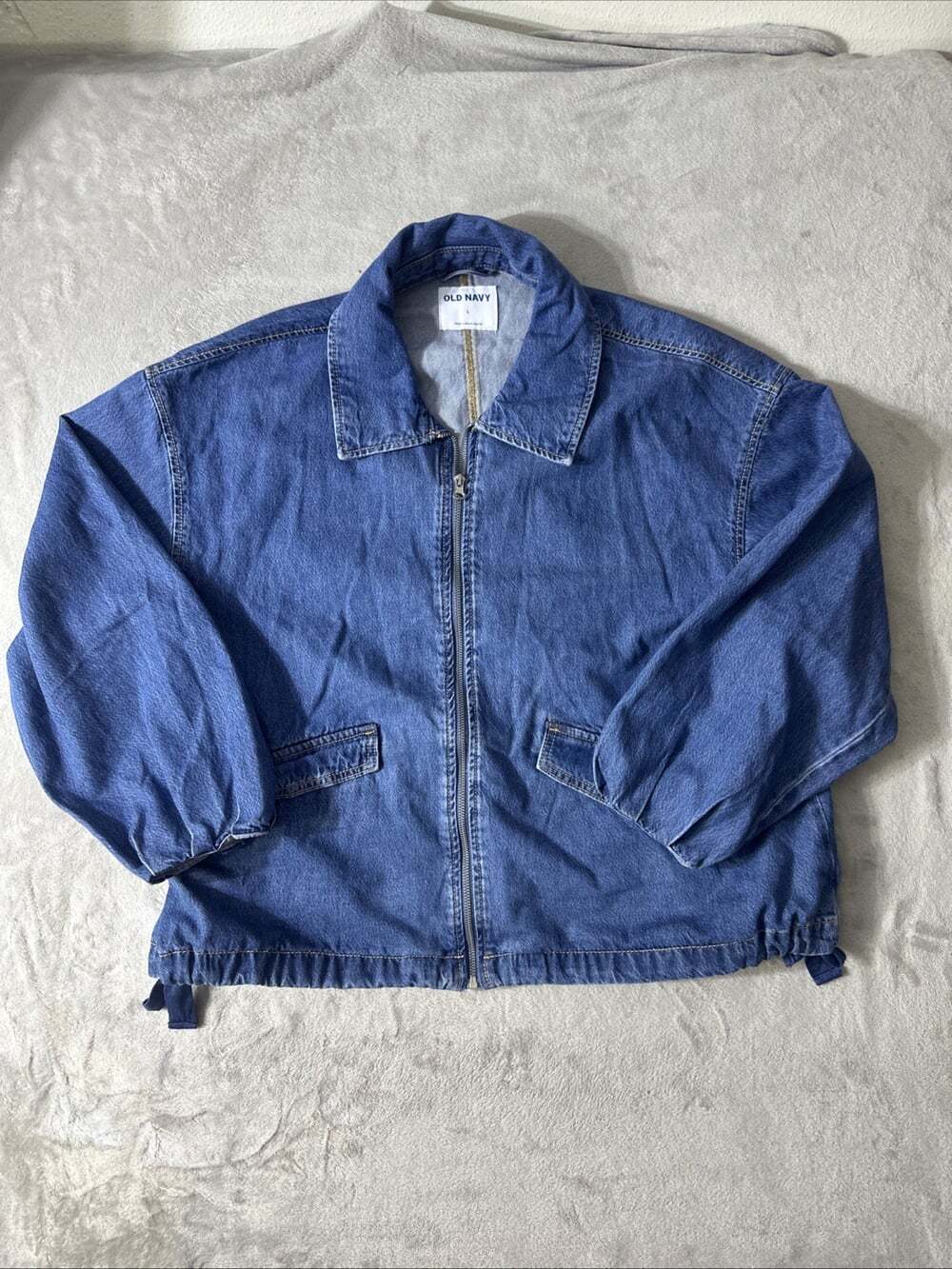 Old Navy Womens L Denim Jacket Blue Full Zip Utility Workwear NWT
